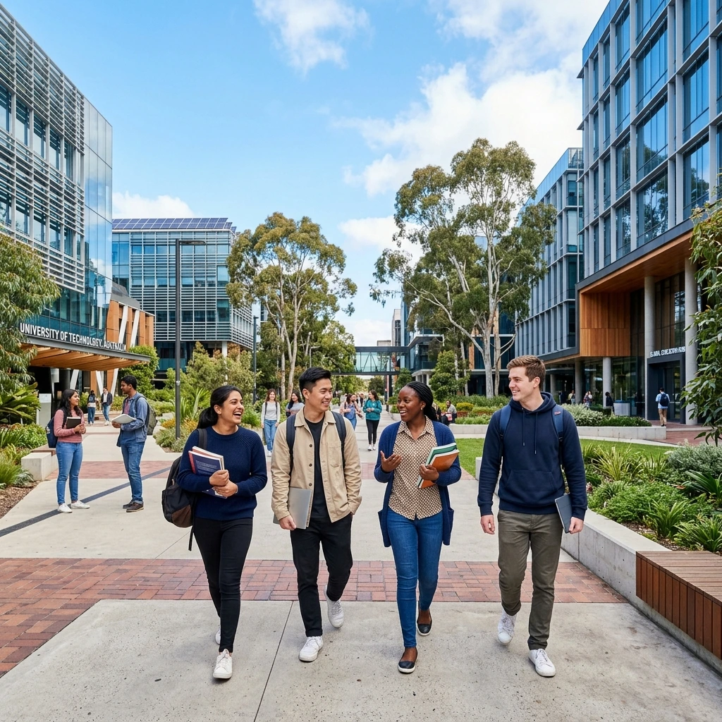 Students on modern Australian campus